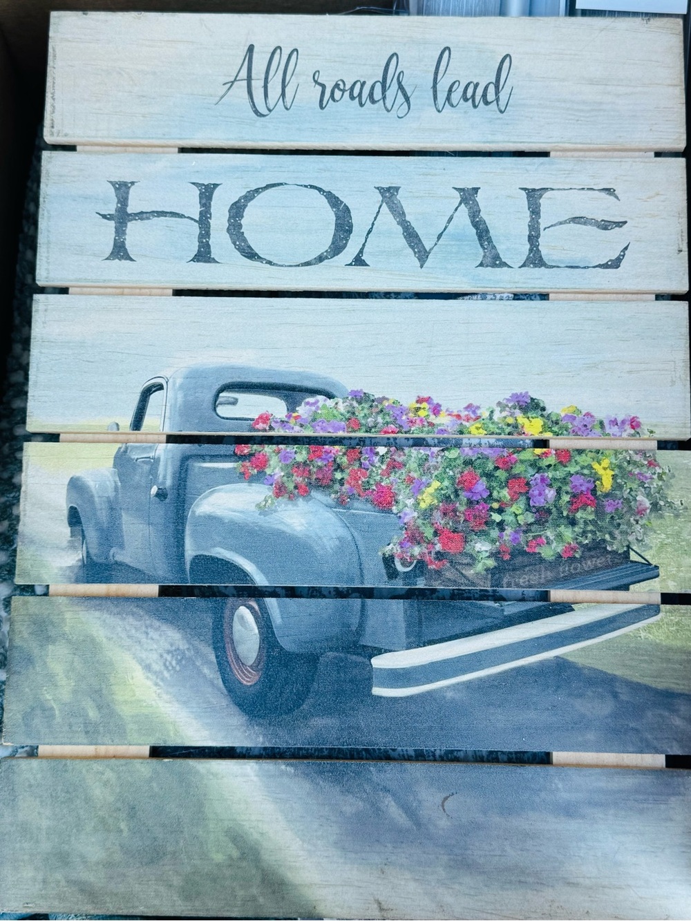HOME Blue Vintage Truck Wall Decor with Floral Accent